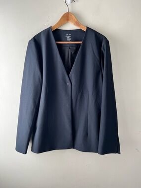 ADAY Strategy Blazer In Midnight Blue Size Large Snap Front Closure V Neck